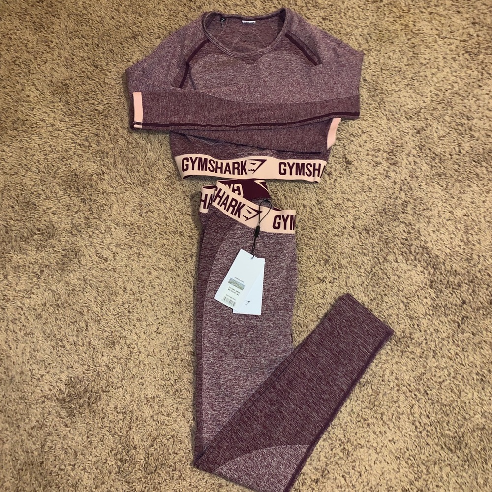 GYMSHARK Flex Dark Ruby Marl/Blush Nude Set S